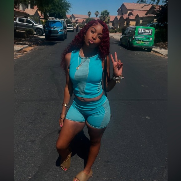 Forever 21 Other - Trendy Blue Mesh Top and Shorts Set